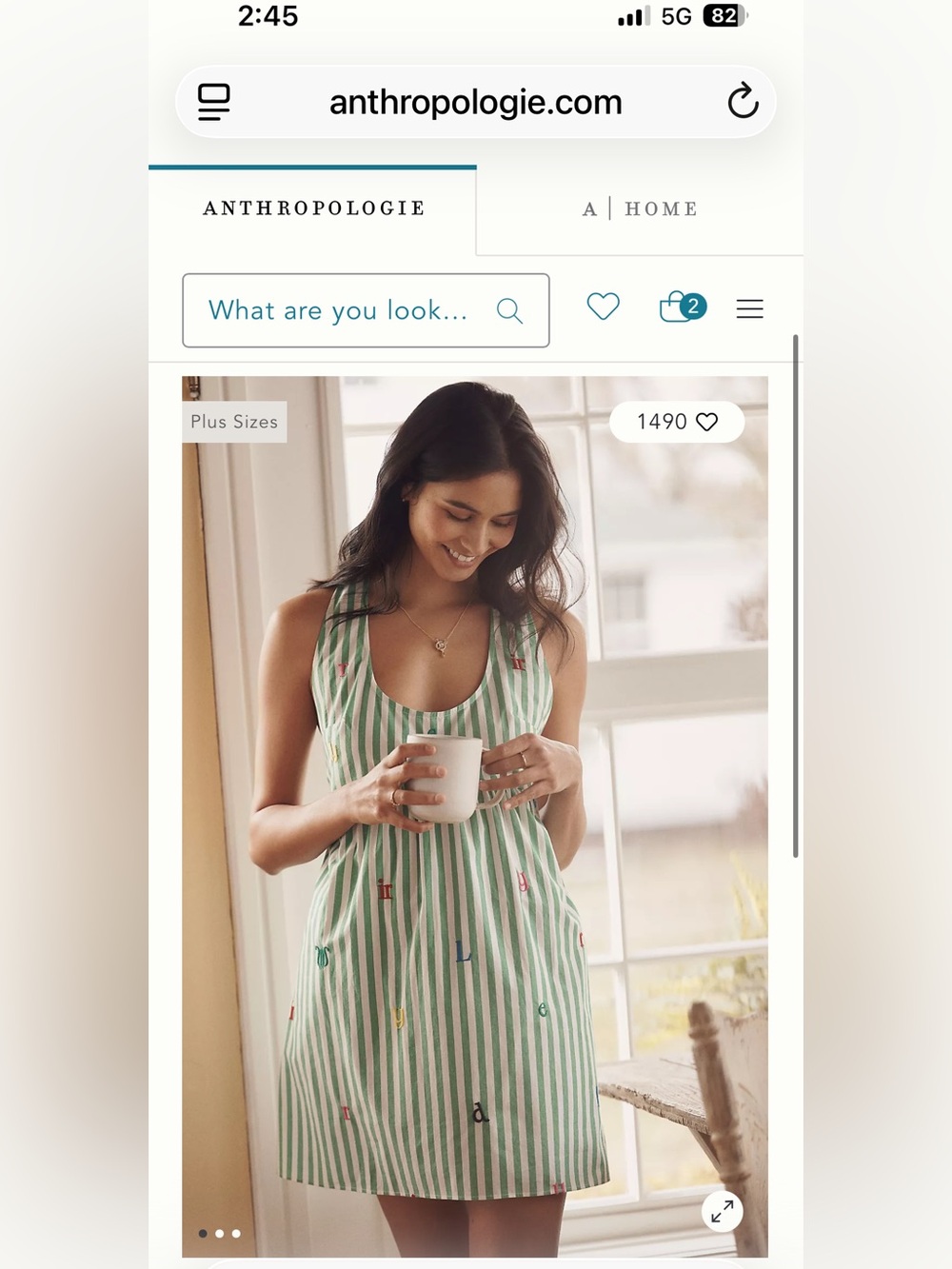 Anthropologie 'Lyrebird' Green & White Striped Tank Dress by LyreBird - Size L.